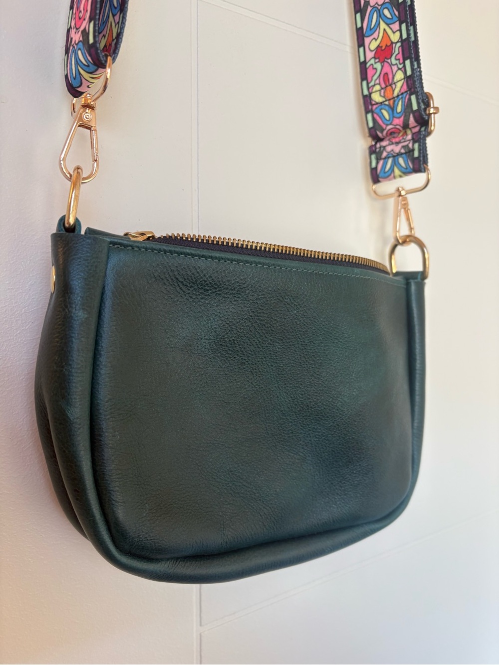 Kmm &co Dark Green Leather mini Crossbody Bag with Decorative Strap